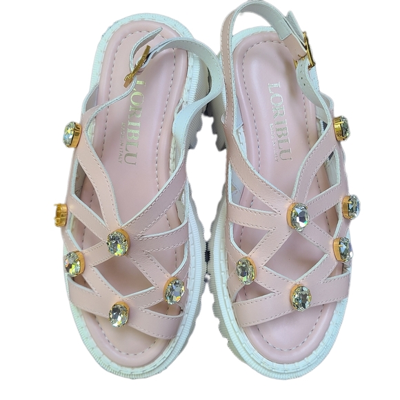 LORIBLU Made In Italy Pink Ankle Strappy Leather Sandal Beaded 38IT, 7.5US - Picture 3 of 10